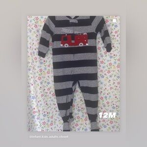 Carters : Gray with blue striped with fire truck sleepy footies